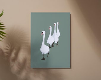 Swan Poster, Swans Sage Green Art Print, Poster, Print, Various Sizes, Minimalist Decor, Wall Decor