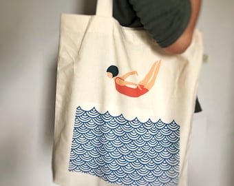 Jutebeutel "Swimming" Stoffbeutel Baumwolltasche Einkaufstasche Stofftasche Baumwolle Jutebag