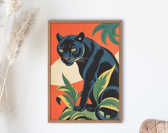 Jungle Panther in vintage style - Versatile for wall decoration, textile designs and more. digital artwork