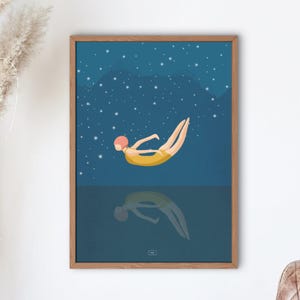 Nightswimming Sprung ins Meer, Poster Plakat Digital Art Minimalistisches Kunstwerk Schwimmbad Kunst Sommer Art Print Badezimmer Schwimmen