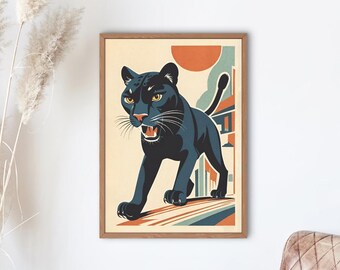 Wild panther in vintage style - Versatile for wall decoration, textile designs and more. DIGITAL