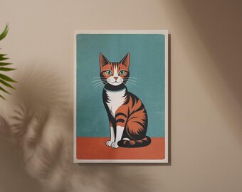 Digital Download Vintage Cat Illustration in the Style of the 50s