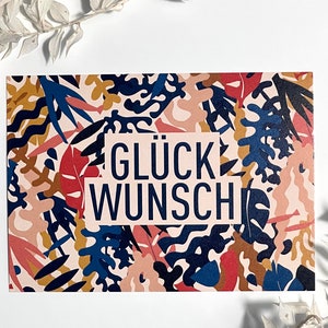 Félicitations Carte Moderne Graphique Monstera Feuilles Algues Corail Poisson Vagues Carte Carte Postale Cadeau Art Print Merci Anniversaire Tout le meilleur