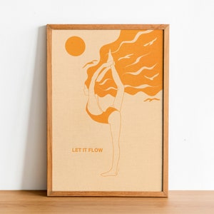 Yoga Flow LET IT FLOW Poster, edizione speciale, Prenditi cura di te, Din A3, capelli di fuoco, alba