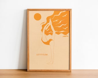 Yoga Flow LET IT FLOW Poster, special edition, Take care of yourself, Din A3, fire hair, sunrise