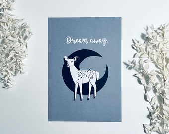 Moon, deer, dream, zebra, horse, pony, fawn, fawn, feathers, foal, postcard, greeting card, gift card, gift, art print postcard