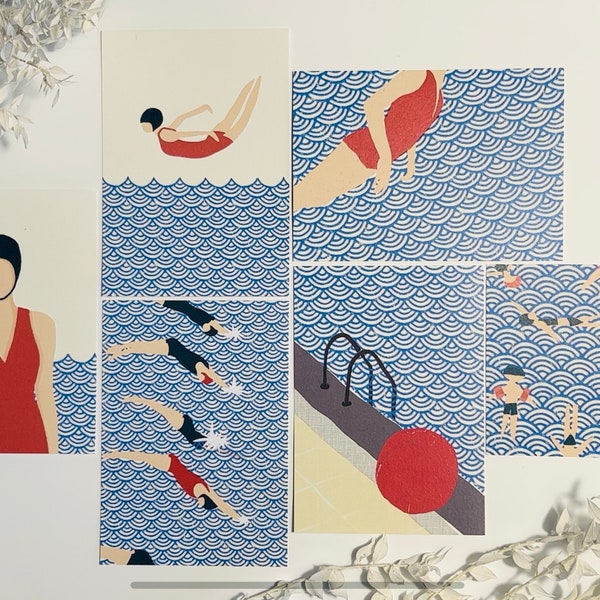 Swimming Postkarte Postenkartenset Set Grußkarte Geschenkkarte Kunstdruck