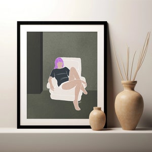 Póster MUJER PEREZOSA en el sillón edición especial, cuídate, DIN A3
