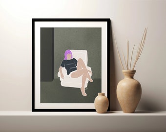 LAZY WOMAN auf dem Sessel Poster Plakat special Edition, Take care of yourself, DIN A3