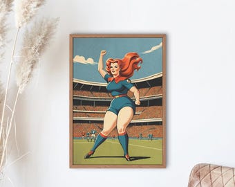 Powerwoman in vintage style - Versatile for wall decoration, textile designs and more. DIGITAL artwork, Superwoman, Strong Women