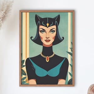 Digitaler Download Vintage Catwoman Katze Frau Illustration im Stil der 20er oder 50er Jahre