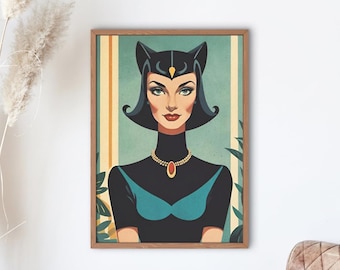 Digital Download Vintage Catwoman cat woman illustration in the style of the 20s or 50s