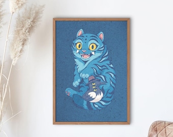 Demon Huntrix – Blue Tiger & Three-Eyed Raven Art Print - Bujaboom Digital Download blue