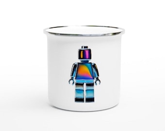 Chrome Lego Figure Enamel Mug - Unique Campfire Coffee Mug - Personalized Gift Idea