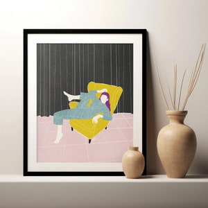 Póster MUJER PEREZOSA en el sillón edición especial, cuídate, DIN A3