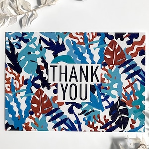 Merci carte moderne graphique Monstera feuilles algues corail poisson vagues carte carte postale cadeau impression d’Art merci anniversaire joyeux anniversaire