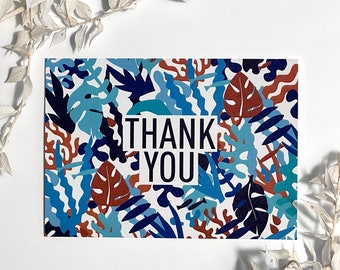 Thank you Card Modern Graphic Monstera Leaves Algae Coral Fish Waves Card Postcard Gift Art Print Thank You Birthday Happy Birthday