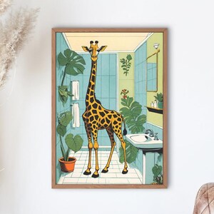 Giraffe im Badezimmer – 50er Jahre Vintage-Look für vielseitige kreative Projekte - Digitaler Download