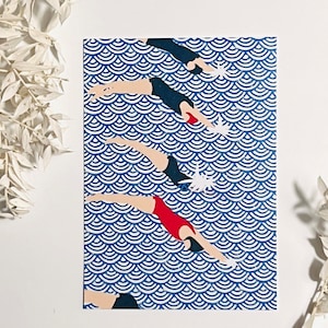 Start jump swimming pool swimming postcard postcard set greeting card gift card art print