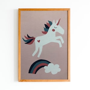 Einhorn Poster Plakat A4 Rosa Mädchen Regenbogen Himmel Traum Pferd Hochzeit Verlobung Taufe Kommunion Konfirmation Frieden Geschenk