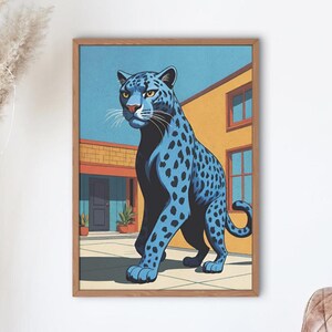 Blue leopard in 50s vintage look – unique print for wall decoration, textile prints and more. digital
