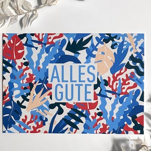 Alles Gute Karten Modern Grafik Monstera Blätter Algen Korallen Fische Wellen Karte Postkarte Geschenk Kunstdruck Danke Birthday Glückwunsch