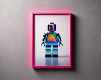 Chrome Toy Figure Poster – Metallic Iridescent Toy Art Print – Digital Download – Modern Children's Room Wall Art