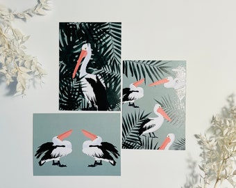 Pelican A6 Card Tropic Jungle Monstera Pelican Tropics Plants Bird Jungle Modern Jungle Nature Wildlife Wilderness Lover Birds