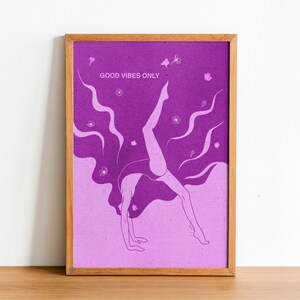 Yoga Flow GOOD VIBES ONLY Poster, edizione speciale, Prenditi cura di te, Din A3, capelli di fuoco, alba