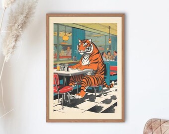 Tiger in Dinner - Digital Art Print