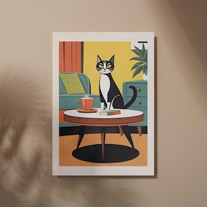 Digitaler Download Vintage Katzen Illustration im Stil der 50er Jahre
