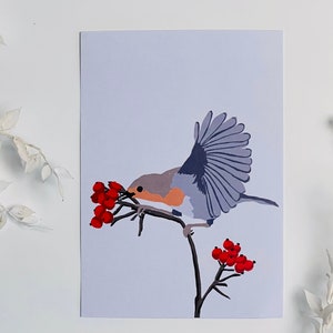 Rotkehlchen Postkarte Glückwunschkarte Grußkarte Geschenk Muttertag Vogel Vögel Vögelchen Natur Postkarte Kunstdruck Herbst Hagebutte