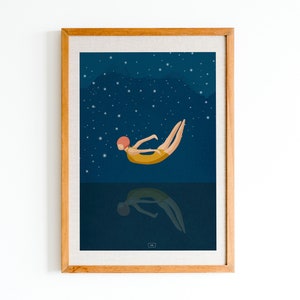 Nightswimming Leap Into The Sea Poster Poster Digital Art Minimalist Artwork Swimming Pool Art Summer Art Print Bathroom Swim