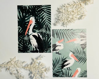 Pelican A5 Card Tropic Jungle Monstera Pelican Tropics Plants Bird Jungle Modern Jungle Nature Wildlife Wilderness Lover Birds