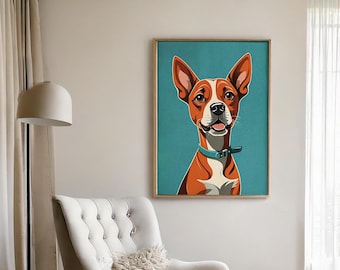 Curious dog with charm - PRINT - Vintage poster, vintage art, vintage design, vintage decoration