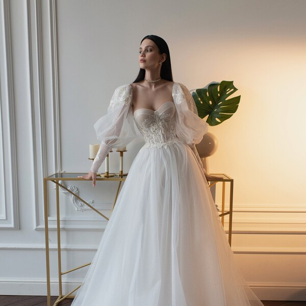 Wedding Dress Puffy Sleeve Etsy