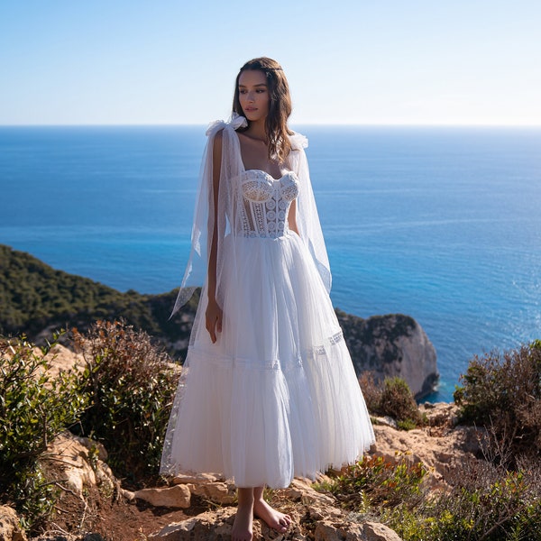 Romoti Dots Print A-line Lace Up Dress