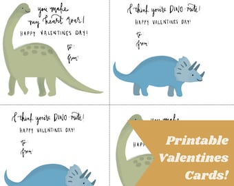 PRINTABLE Dinosaur Themed Valentines Cards - Digital Download - Kids Valentines for Class Parties - You Make My Heart Roar - Dino-Mite