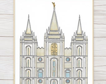 PRINTABLE Salt Lake City Utah Temple Watercolor- Digital Download- LDS Temple- Wedding Gift- Temple Marriage- Sealing Present- Temple Art