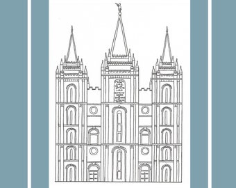 PRINTABLE Salt Lake Utah Temple Illustration-Digital Download-LDS Temple-Wedding Gift-Downloadable Coloring Sheet-Temple Art- Black White
