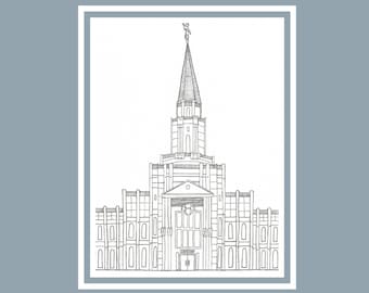 PRINTABLE Houston Texas Temple Illustration-Digital Download-LDS Temple-Wedding Gift-Downloadable Coloring Sheet-Temple Art- Black and White
