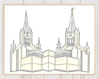 PRINTABLE San Diego California Temple Watercolor- Digital Download- LDS Temple- Wedding Gift- Temple Marriage- Sealing Present- Temple Art