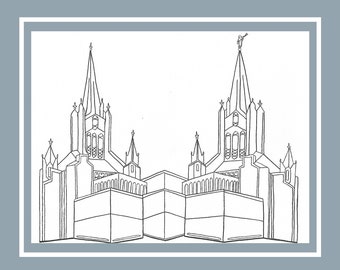PRINTABLE San Diego Temple Illustration-Digital Download-LDS Temple-Wedding Gift-Downloadable Coloring Sheet-Temple Art- Black and White