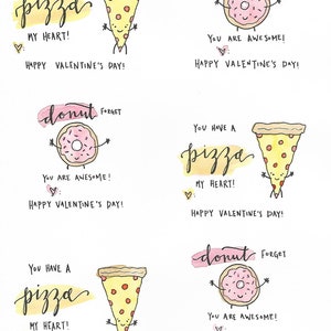 PRINTABLE Valentine's Cards Pizza and Donut Themed Downloadable File for Class Parties Valentine's Day Handouts Friends Valentines image 2