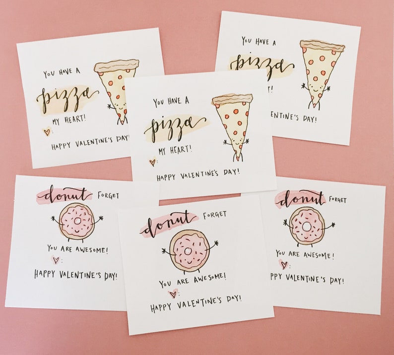 PRINTABLE Valentine's Cards Pizza and Donut Themed Downloadable File for Class Parties Valentine's Day Handouts Friends Valentines image 1