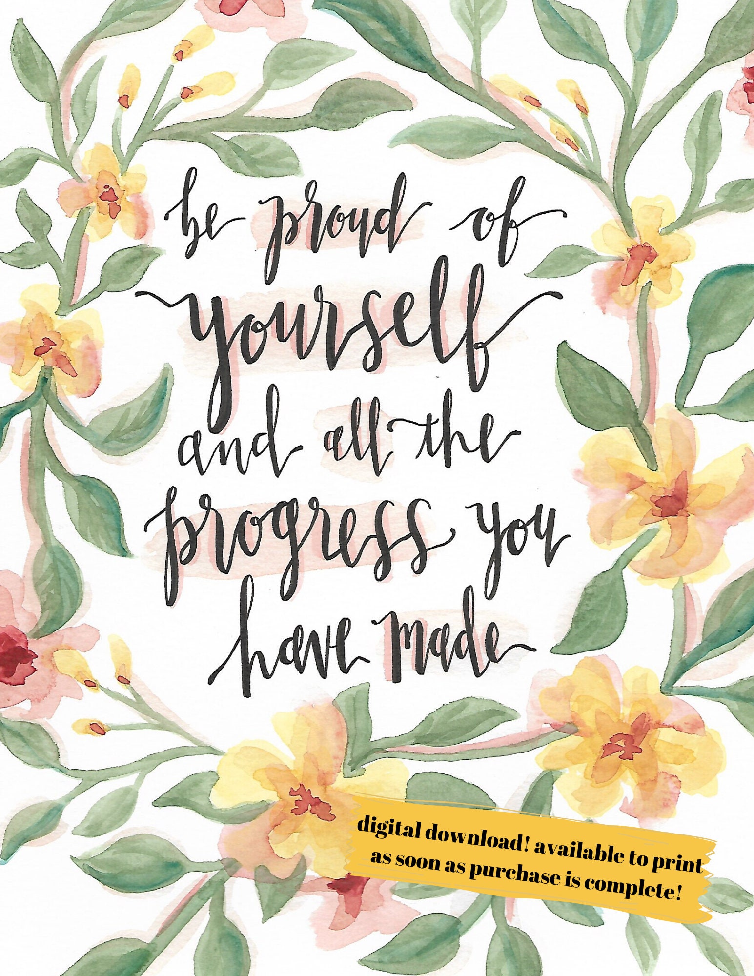 PRINTABLE Calligraphy Quote Floral Watercolor Be - Etsy España