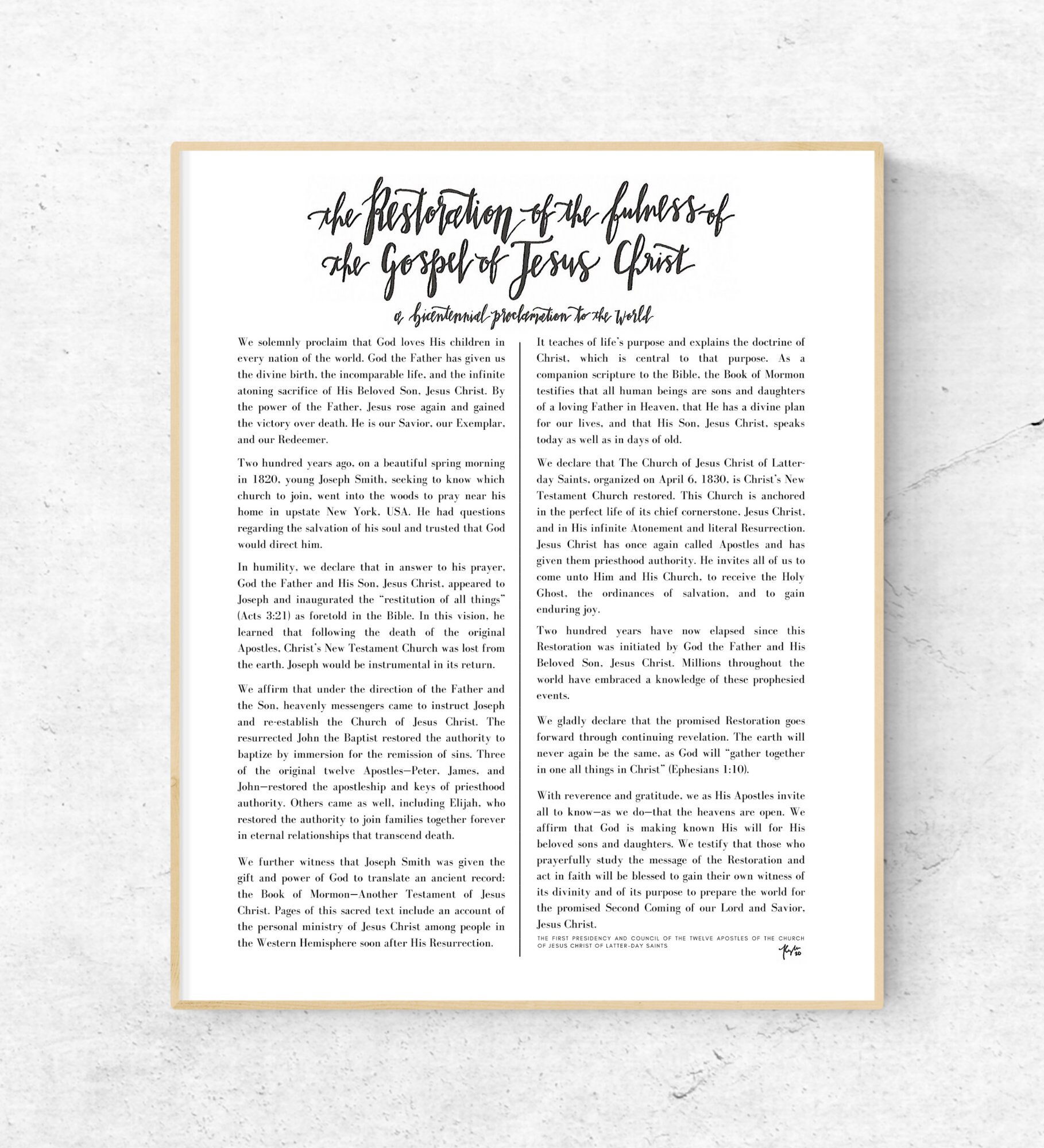 The Restoration of the Fulness of the Gospel of Jesus Christ Printable ...