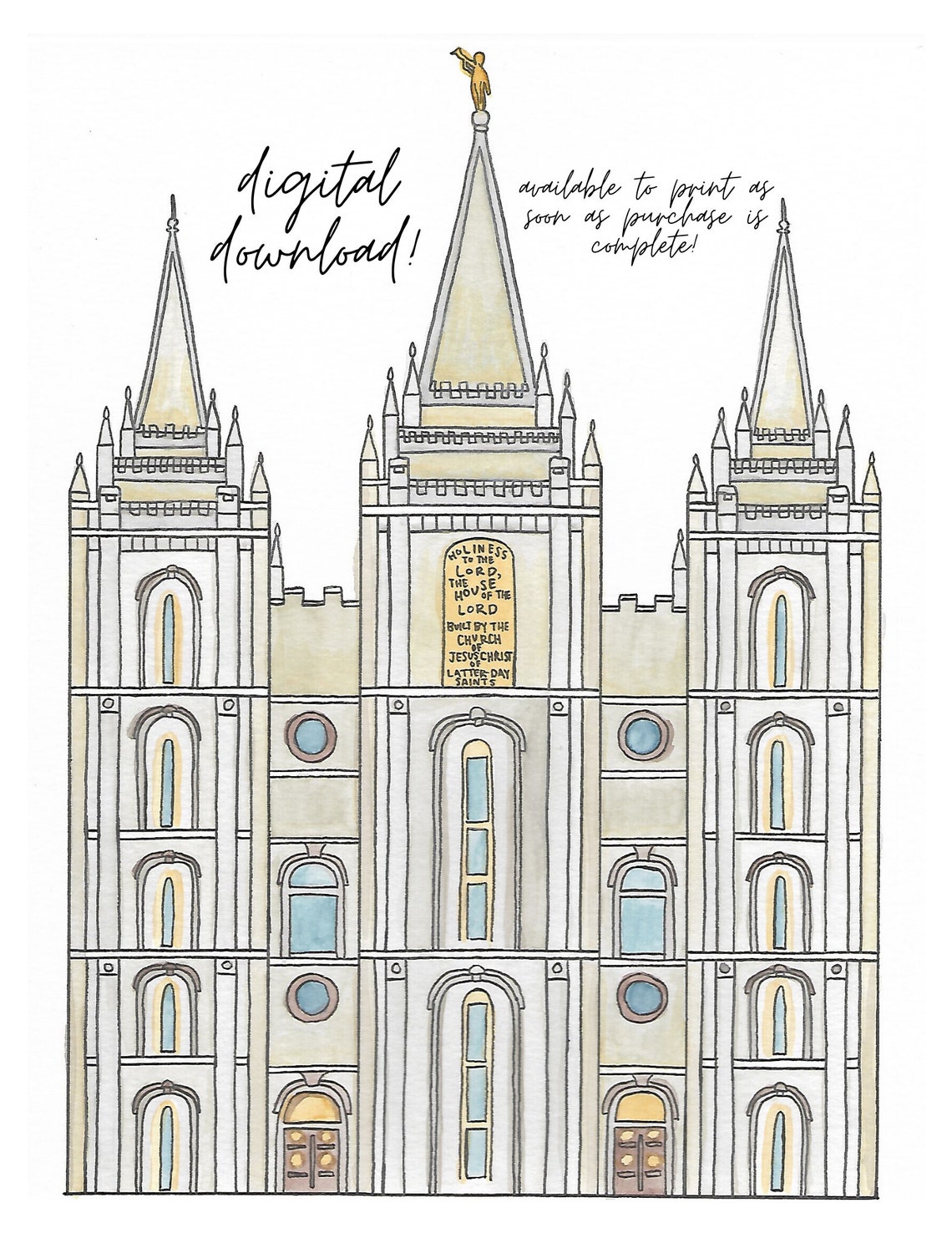 PRINTABLE Salt Lake City Utah Temple Watercolor Digital Download LDS ...
