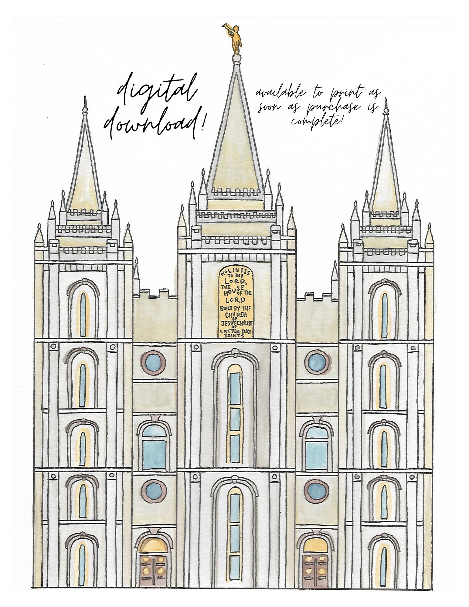 PRINTABLE Salt Lake City Utah Temple Watercolor Digital Download LDS ...