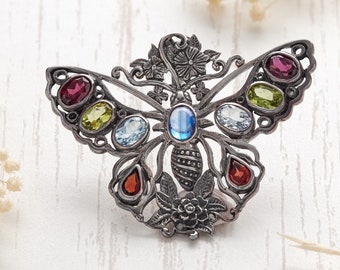Butterfly jewelry, bohemian jewelry, art nouveau jewelry, precious stones jewelry, butterfly brooch, gift for her, unique gift, brooch pin